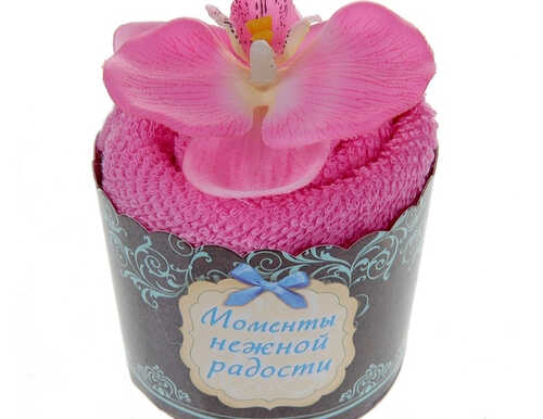 Полотенце сувенирное пироженка "Collorista" Орхидея в розовом пралине, 30х30 см, хлопок