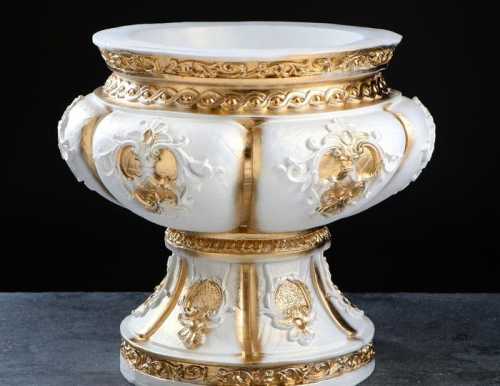 Фигурное кашпо - ваза "Клеопатра" белое золото, 37х42х42см